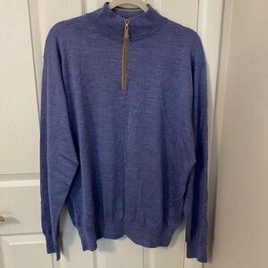 Peter Millar Merino/Silk Blend Suede-Trim Quarter Zip Sweater Blue Men's XXL‎